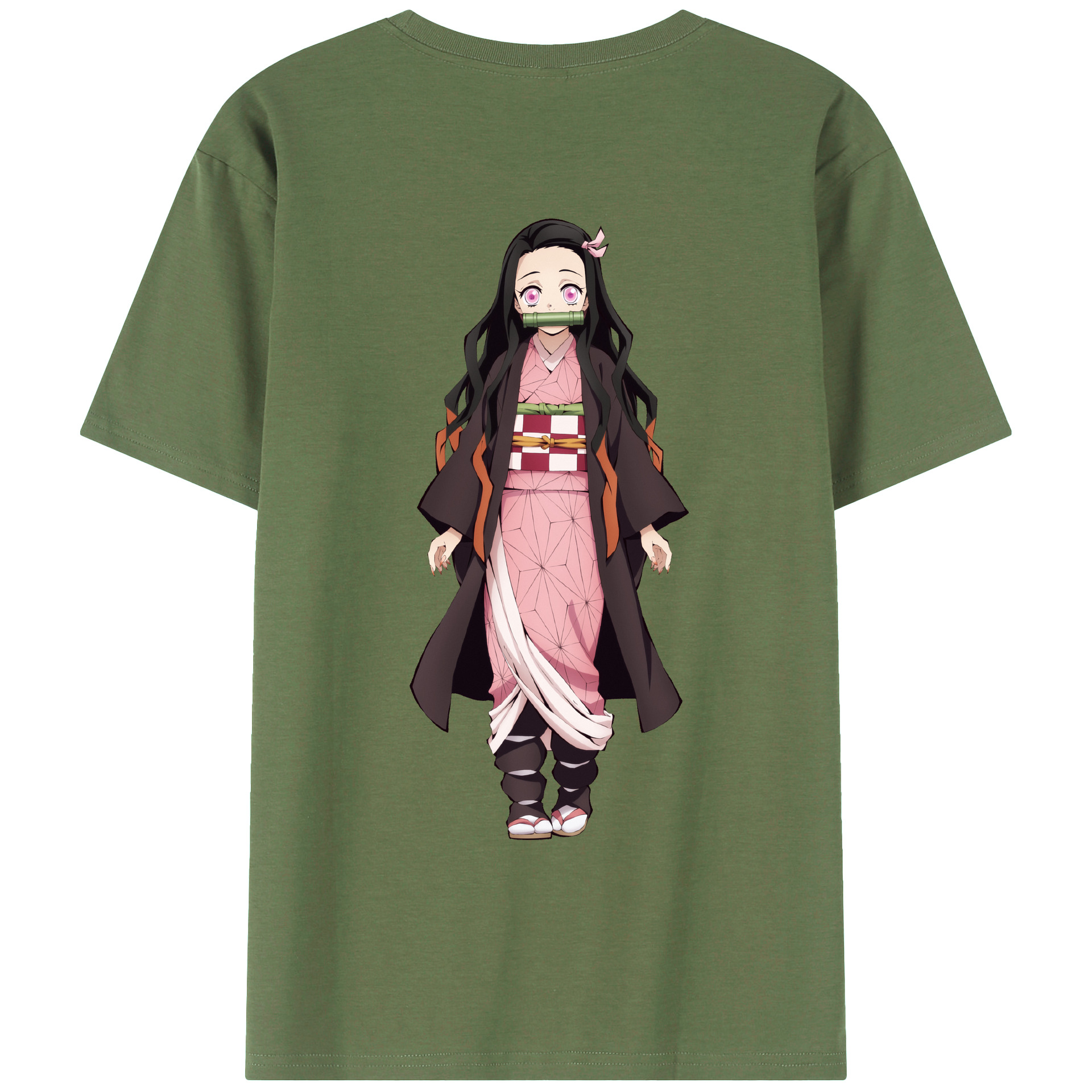 （画像用） 鬼滅の刃（きめつのやいば）竈門 禰󠄀豆子／かまど ねずこ Kamado Nezuko 綿100％ メンズ半袖Tシャツ（バックプリント） 通気性